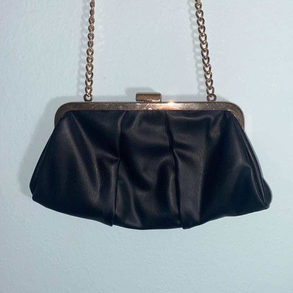 Black Crossbody Bag with Gold Chain